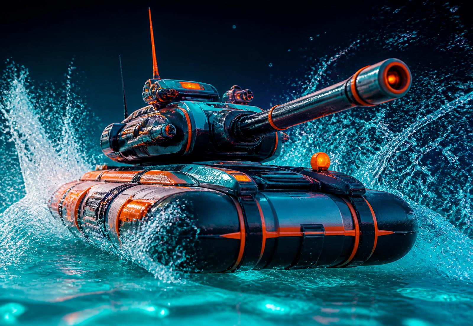 Float Wars Battle Tank pool float mid-splash